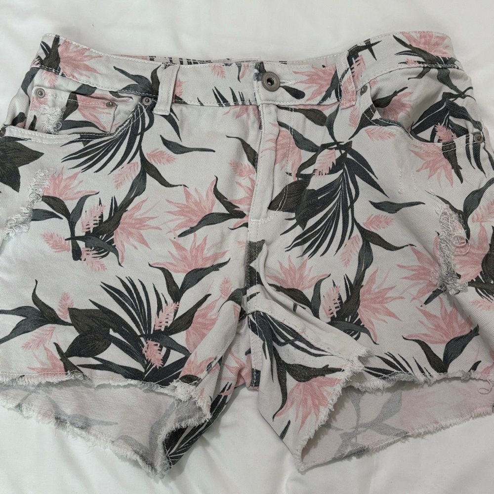 Floral Print Distressed Shorts